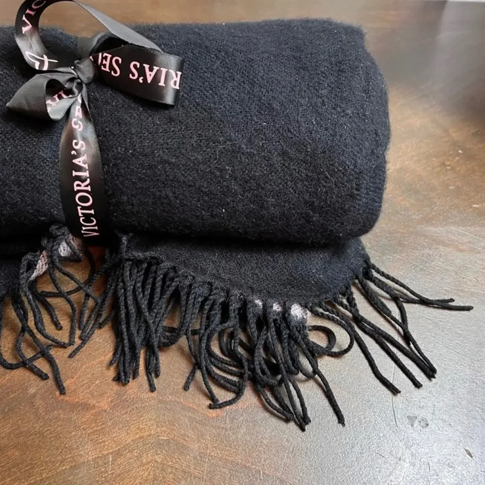 Victoria's Secret Blanket Black Heart Fringe